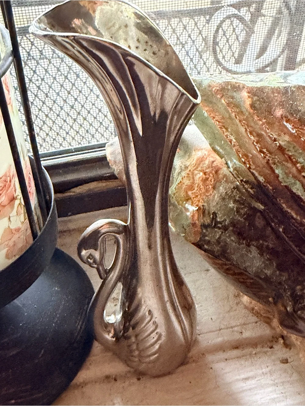 Vintage Silver Plate Swan Bud Vase Art Nouveau Style 7” Elegant Floral Decor